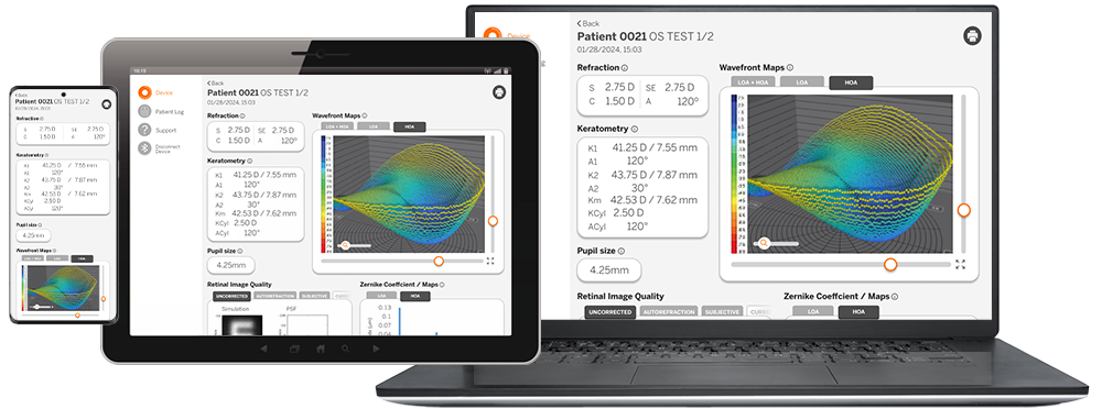 Previews of the Companion App software on a mobile phone, tablet, and laptop computer